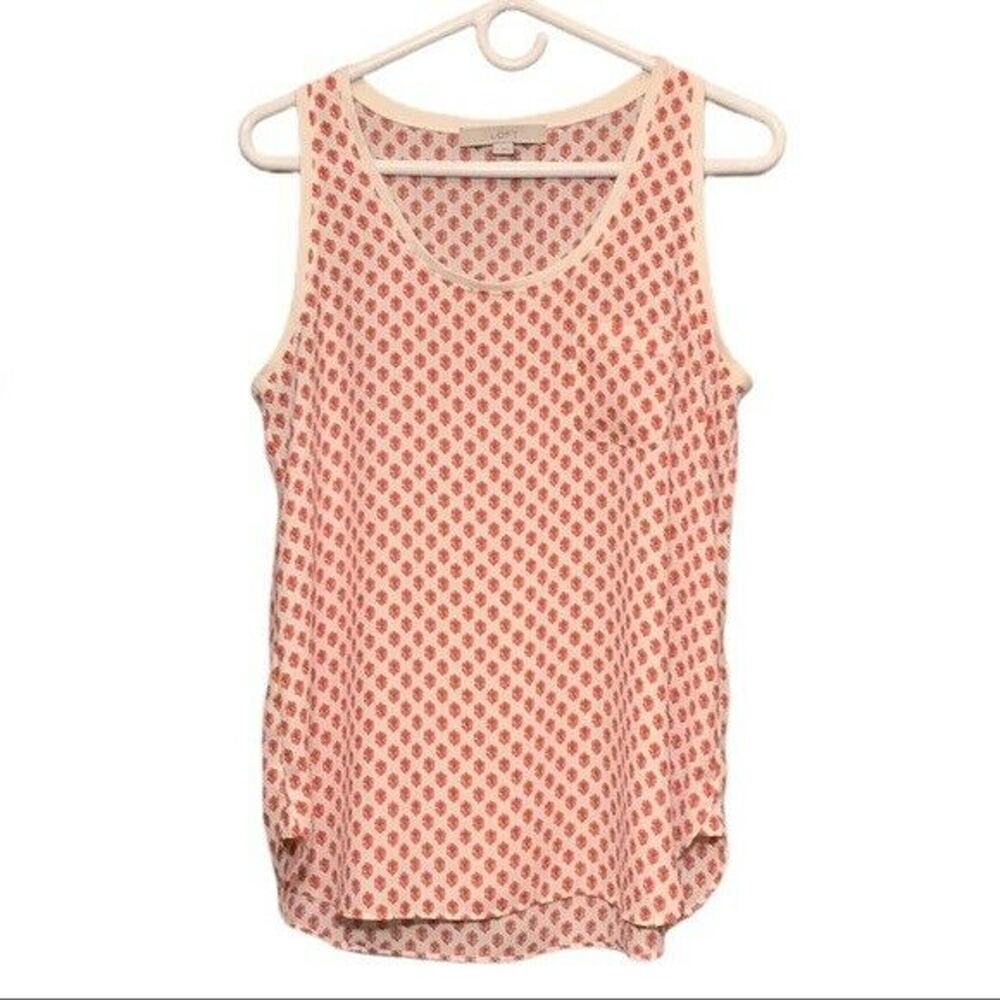 LOFT Semi Sheer White Floral Print Pocket Tank Top Size Small